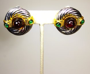 Very Fine Silver Tone Cabochon Clip Earrings Having Gold Tone Accents Metropolitan Museum Of Art