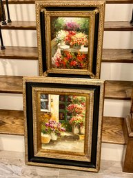 Pair Of Stunning Floral Paintings In Gold And Black Gilt Frames