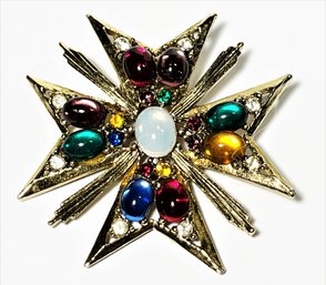 Gold Tone Large Star Dress Clip Having Multi Colored Stones