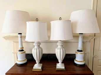 Set Of Four Antique Lamps - Milk Glass