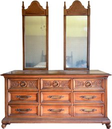 A Vintage Fruit Wood Dresser With Double Pier Mirrors