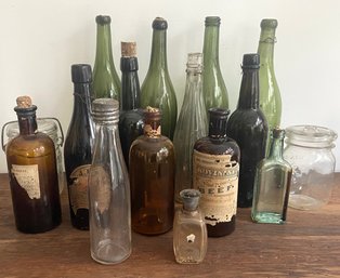 Large Lot Of Vintage Glass Bottles And Jars (A)