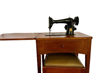 Early 1950s Singer Sewing Machine With Cabinet & Stool