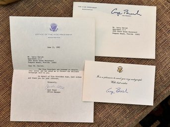 Vice President George Bush Signature On Card With Accompanying Letter