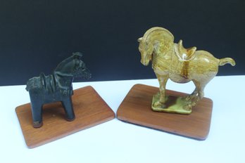 Pair Of Vintage Horses With Teak Stands
