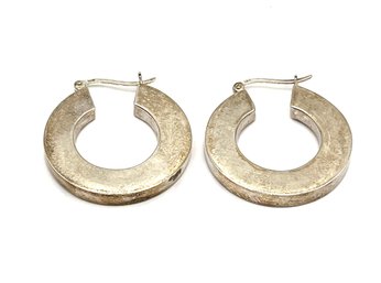 Vintage Sterling Silver Thick Reflective Circle Hoop Earrings