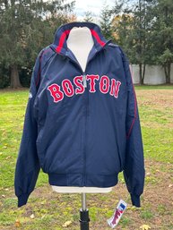 NOS With Tags Vintage Authentic MAJESTIC Boston Red Sox Navy Blue Fleece Lined Bomber Nylon Jacket Size L