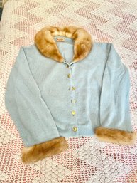 Vintage Cashmere Sweater With Fur Collar