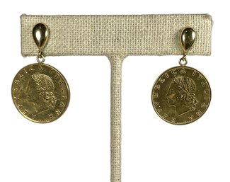 Pair Gold Over Sterling Silver Coin Pierced Earigns