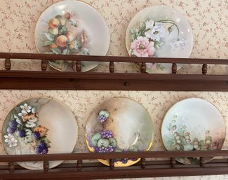 Five Antique ELITE LIMOGES FRANCE Hand Painted Floral / Fruit Plates