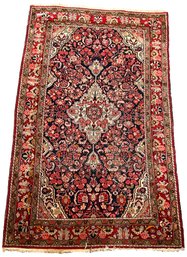 Hand Knotted Vintage 1950s Persian Sarouk Area Rug