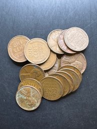 20 Wheat Pennies 1930's, 1940's, 1950's