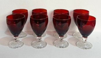 Set Of 8 Ruby Anchor Hocking Bubble Footed Water Goblets