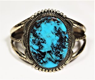 Southwestern Sterling Silver Large Turquoise Cuff Bracelet Signed 'Begay'