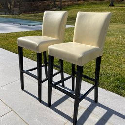 A Pair Of Crate & Barrel Leather Bar Stools