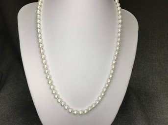 Lovely Genuine Cultured Pearl 18' Necklace - Sterling Silver Clasp - Pearls Are Bit Larger Unpopped Popcorn