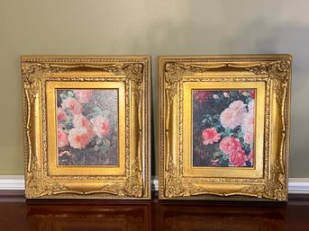 Pair Of Ballard Design Prints On Canvas In Gold Frames