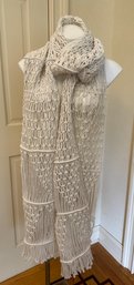 Thick White Cotton Summer Macrame Type Scarf - Vintage (Hippie Style)