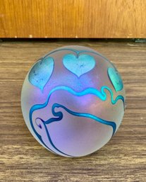 Glass Iridescent Paperweight - Signed Elaine Hyde 1985