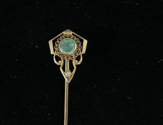 Gold Filigree Stick Pin With Topaz And Pearl