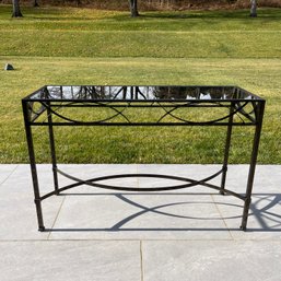 An Antiqued Mirrored Wrought Iron Console/ Table