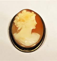 Fine Continental Silver And Hand Carved Shell Cameo Brooch Of Woman