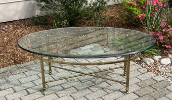 Mid-Century Oval Beveled Glass Coffee Table