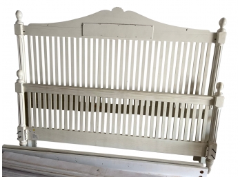 Cream Colored King Slatted Bed Frame With Fluted Trim And Finials
