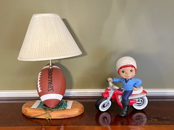 Football Lamp And Ceramic Motorcycle Sculpture