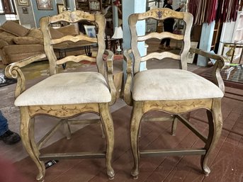 Pair Nice Heavy Armed Stools - Counter Height