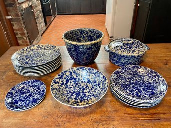 Large Collection Of Bennington Potters Agate Blue Dinnerware
