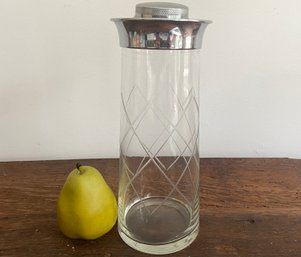 1950s MCM Cut Crystal Wide Lip Chrome Top Cocktail Shaker