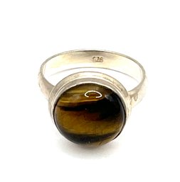 Vintage Sterling Silver Tigers Eye Round Ring, Size 8.5