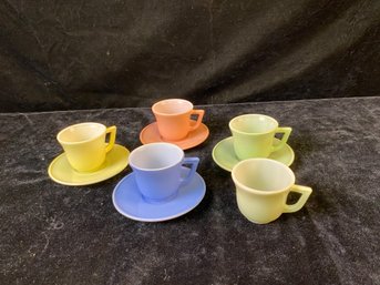 Hazel Atlas Colorful Tea Cup Dish Set