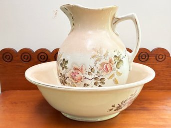 A Late 19th Century Porcelain Wash Basin And Pitcher