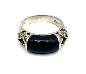 Vintage Sterling Silver Onyx Color Inlay Ring, Size 5.5