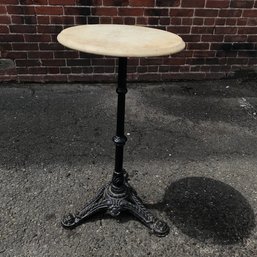 Beautiful Antique Cast Iron Stand With Round Beveled Marble Top - Not Reproduction - Nice Antique Piece