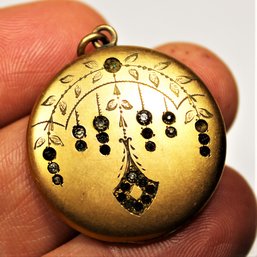 Victorian Gold Filled Round Locket Having Paste Stones (missing Stones)