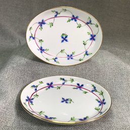 Lovely  Pair Of HEREND Blue Garland Oval Porcelain Dishes - Prefect Condition -  Made In Hungary - NICE !