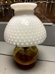 Amber Oil Lamp With Milk Glass Shade