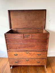 Antique Lift Top Blanket Chest With Two Drawers C. 1700s