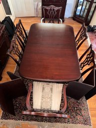 Mahogany Footed Extension Dining Table W/ 6 Matching Upholstered Chairs & Protective Cover- No Extension Piece