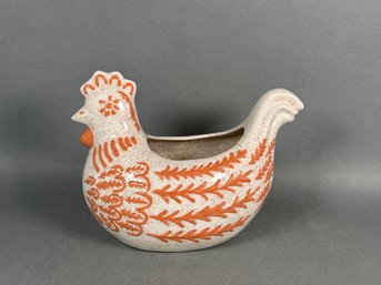 Vintage Atlantic Mold Folk Hen Ceramic Planter