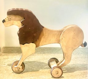 Antique Handmade Wooden Rolling Poodle? With Tricycle Wheels