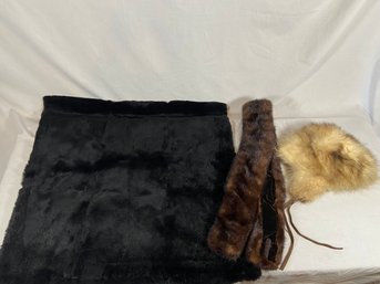 Gottesman Fur Hat, Fur Collar Neck Warmer Scarf, Small Fur Lap Cover 25x26'