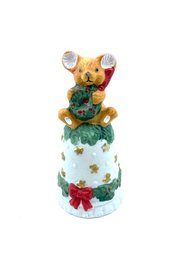 Vintage Christmas Mouse Holding Wreath Bell