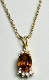 GORGEOUS 14K GOLD ORANGE TOURMALINE AND DIAMOND NECKLACE