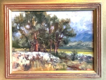 Libby Hart Oil On Canvasboard,  August Cottonwoods