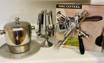 Like New ARCOSTEEL Table Mounted Professional Corkscrew And Other Barware