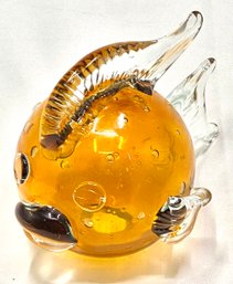 Amber Art Glass Fish Paperweight